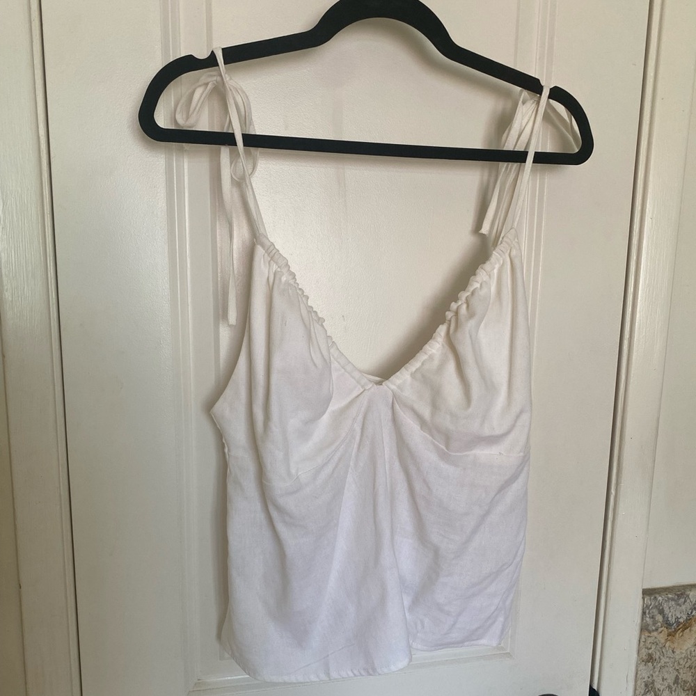 Princess Polly White Linen Top with Shoulder Ties
